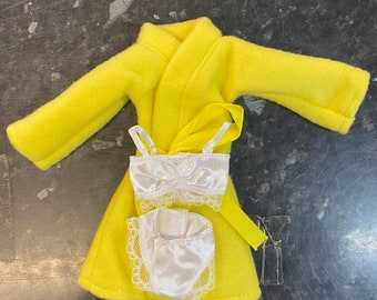 Dolls 2 piece yellow underwear and robe lounge sleepwear outfit suitable for a standard 11.5inch fashion doll