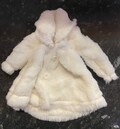 Dolls white fur coat with lace trimming and faux buttons suitable for a standard 11.5inch fashion doll