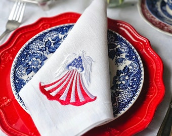 Patriotic Red White and Blue Napkins, 4th OF JULY BUNTING napkins, linen table napkins