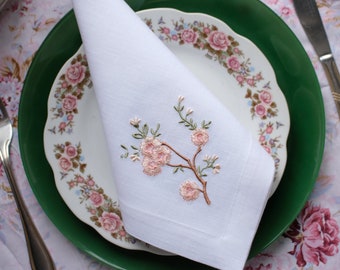 Flowers napkins, blossoming branch embroidery napkins, birthday napkin, Cloth Dinner Napkin,  Wedding napkins