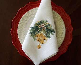 Bestickte Weihnachts-Leinen-Servietten: Feiertags-Tischdekor