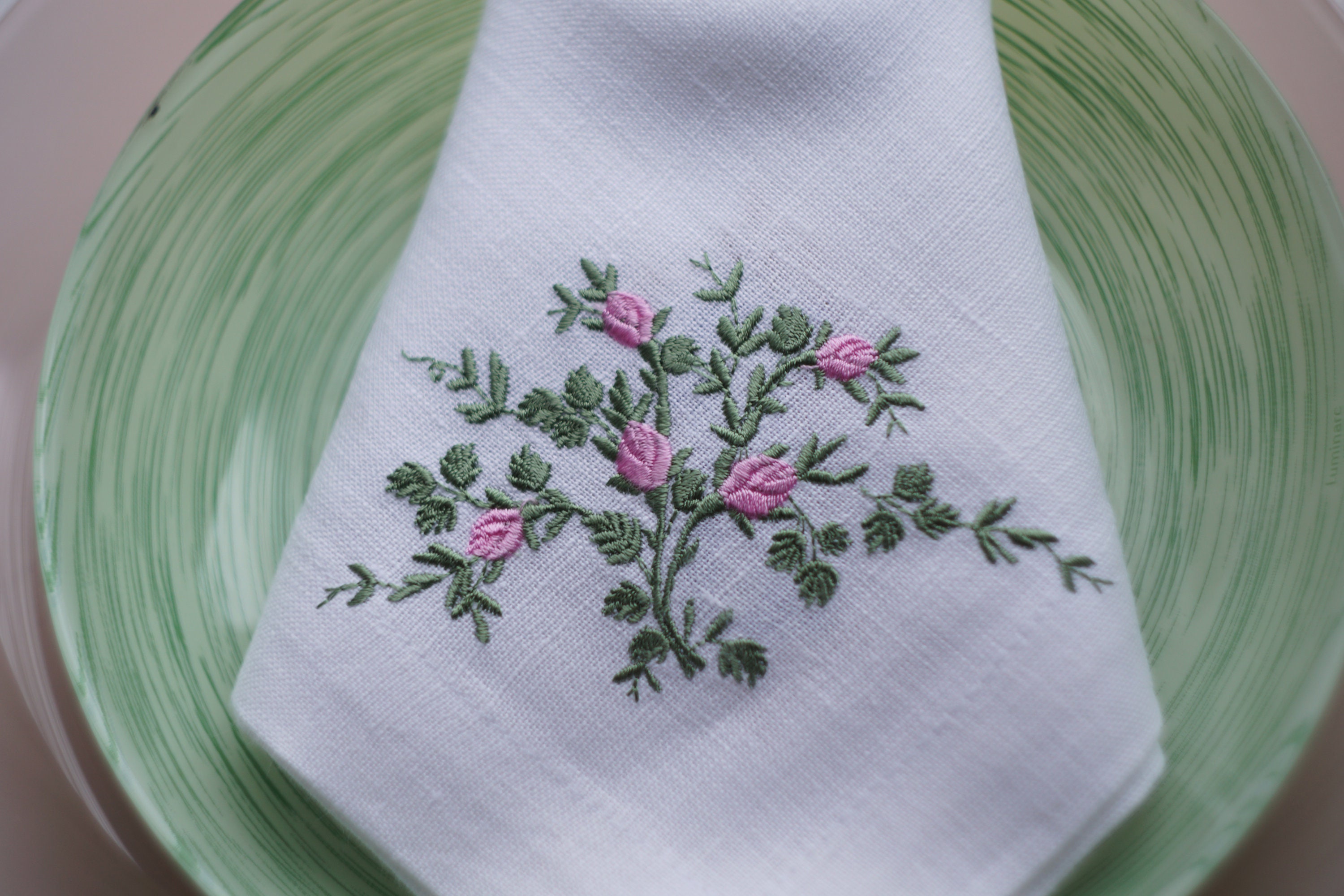 Rose Embroidered Napkins Floral Linen Napkins Table - Etsy