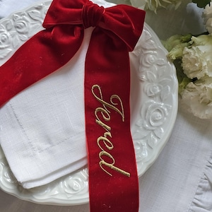 Embroidered Velvet Ribbon Place Setting, Personalized Wedding Table Decor