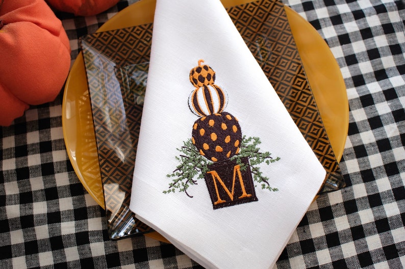 thanksgiving cloth napkins, Embroidered Pumpkin Napkins Floral, linen napkin, table decoration, Dinner Napkins, image 1