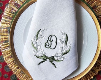 lily of the valley  Embroidered Napkins, Spring decoration, Cloth Dinner Napkins, Wedding napkins
