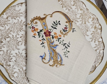 Embroidered Linen Napkin: Personalized Monogram, Wedding Decor