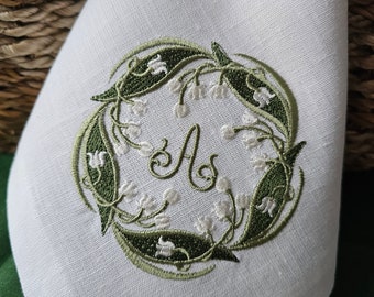 Lily of the Valley Embroidered Linen Napkins: Spring Decor