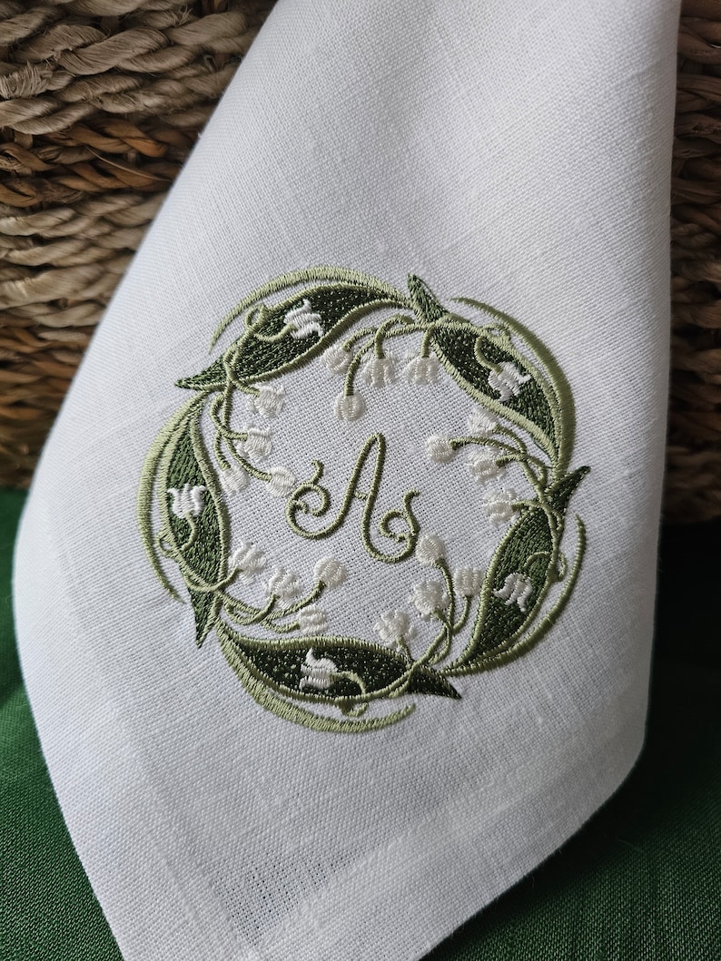 Lily of the Valley Embroidered Linen Napkins: Spring Decor