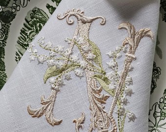 Embroidered Linen Napkins: Lily of the Valley, Spring Decor