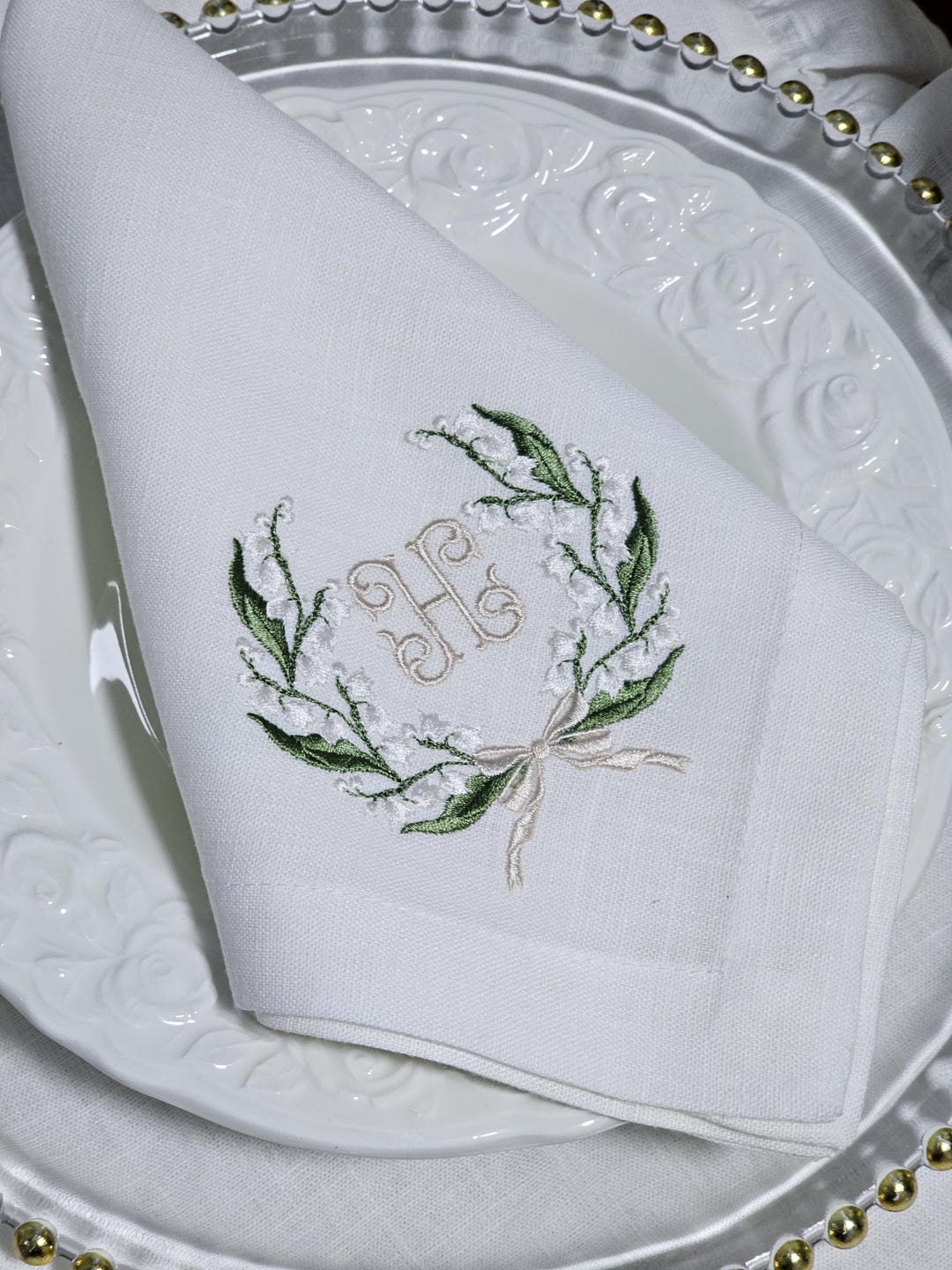 Embroidered Linen Napkins: Lily of the Valley Spring Decoration - Etsy
