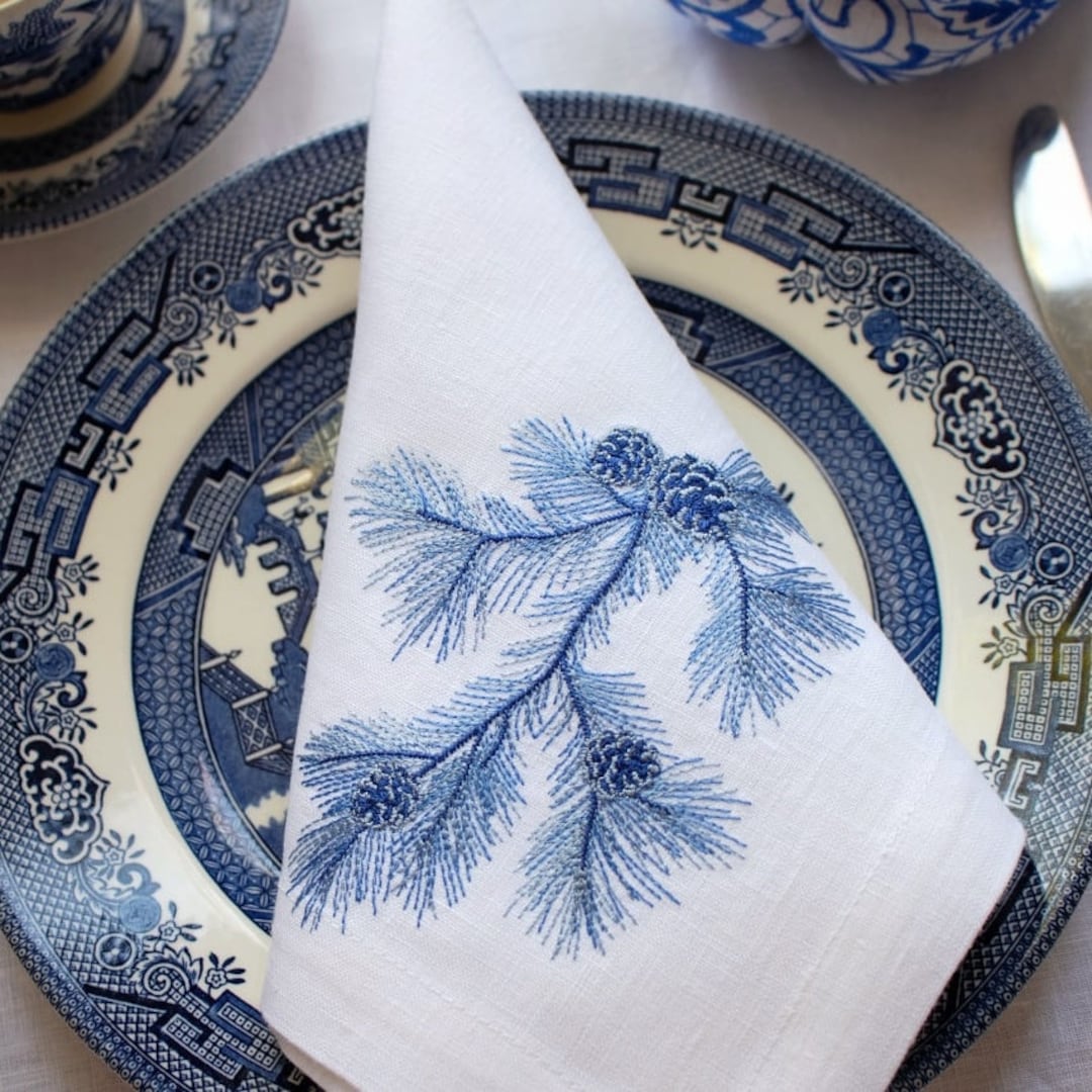 Embroidered Christmas Cloth Napkins, Christmas Table Decoration