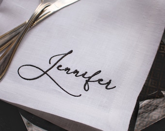 Personalized Linen Napkins: Embroidered Monogram, Cloth Dinner Napkins