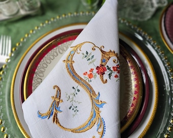 Personalized Linen Napkin: Embroidered Monogram, Wedding Table Decor