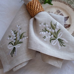 lily of the valley  Embroidered Napkins, Spring decoration, Cloth Dinner Napkins, Wedding napkins