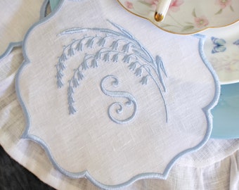 Monogrammed Linen Cocktail Napkin: Embroidered Initial, Wedding Decor