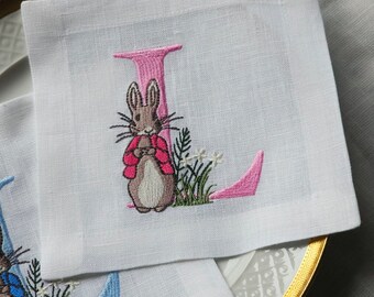 Cocktail monogram napkin, Easter gift, Easter personalized embroidered napkin, monogrammed napkin, birthday napkin, Cloth Dinner Napkins