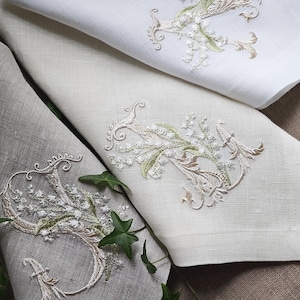 Embroidered Linen Napkins: Lily of the Valley, Spring Decor - Etsy