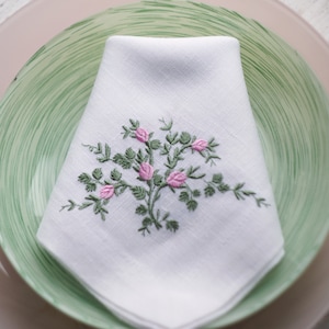 Rose Embroidered Napkins Floral, linen napkins, table decoration, Embroidered Cloth Dinner Napkins, floral napkins, Wedding napkins