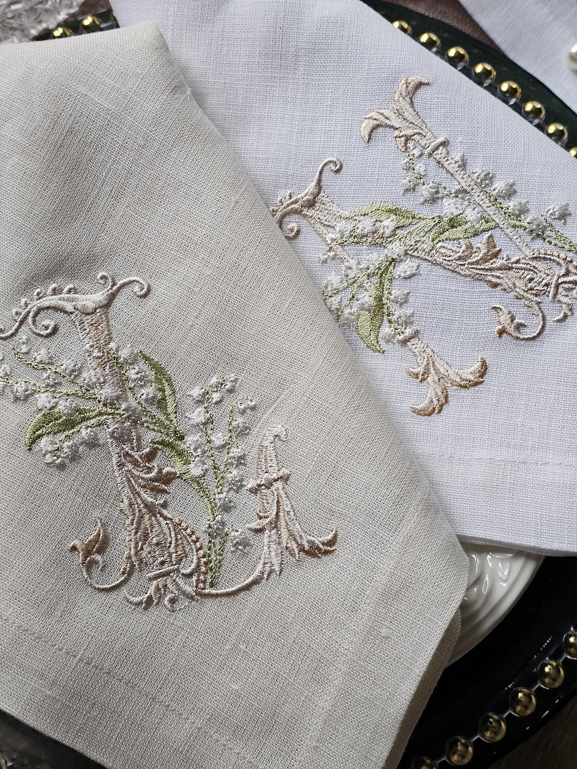 Embroidered Linen Napkins: Lily of the Valley, Spring Decor - Etsy