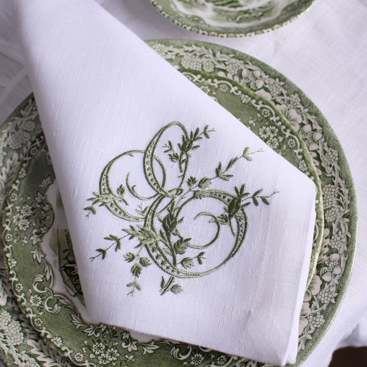 Embroidered, Monogrammed Napkin: "Z" in Autumn Gold 16" X 16"