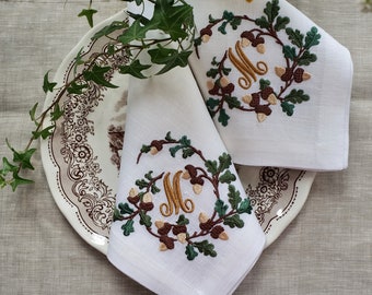 Embroidered Linen Napkins: Thanksgiving Floral Table Decoration (16.5&quot; x 16.5&quot;)