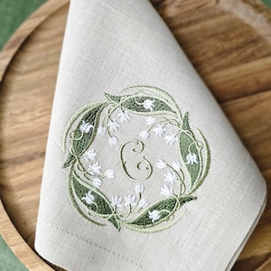 Lily of the Valley Embroidered Linen Napkins: Spring Decor - Etsy