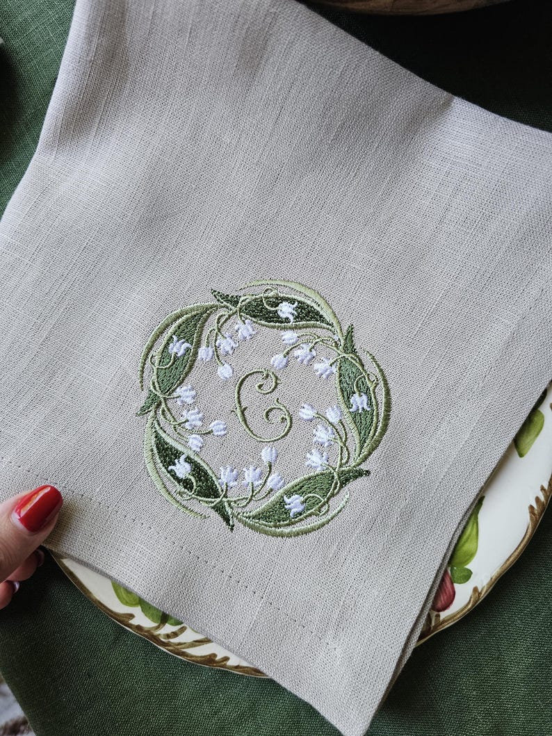 Lily of the Valley Embroidered Linen Napkins: Spring Decor - Etsy
