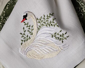 刺繍入りリネンクロスダイニングナプキン「スワン」 - Etsy 日本