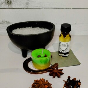 Lucky Ritual en Salt Bowl Kit, Complete Spell Kit om geluk in je leven te trekken, hoefijzer, handgemaakt theelichtje, zoutkom, hekserij