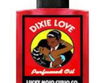 Genuina suerte Mojo Dixie aceite de amor, polvo de sobre, polvo de incienso, y cristales de baño altamente perfumados y hechos a mano en Forestville, CA