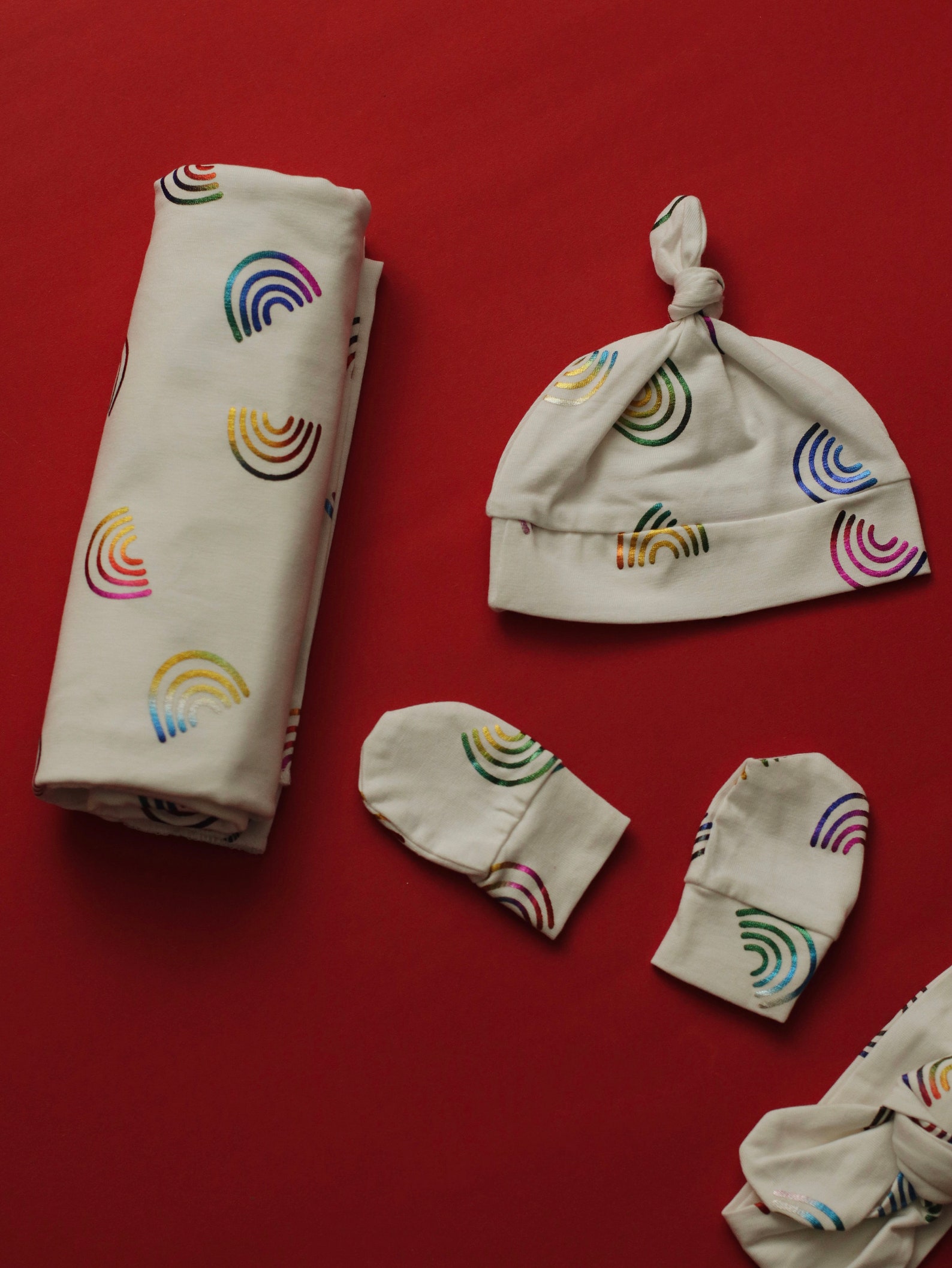 Rainbow Newborn Swaddle Set White Baby Set Rainbow Stretch Etsy