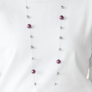 Silver and Purple Long Necklace Set 