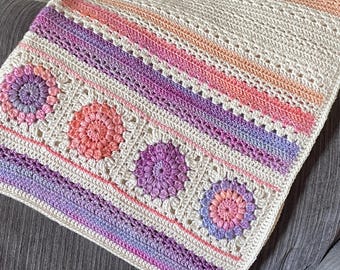 Crochet PATTERN: Blossom Blanket | Crochet throw blanket | Sunburst squares throw | English pattern | DIGITAL DOWNLOAD