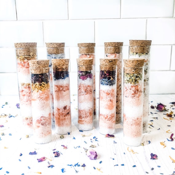 Essential Oil Bath Salts Shots/ Bath Salts/ Pink Himalayan Salt / Wedding Favours