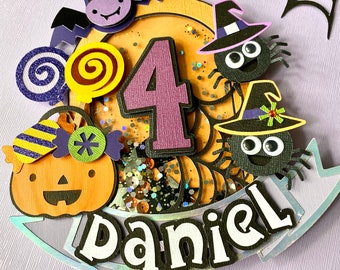 Halloween Shaker Cake Topper, Custom Birthday Decoration
