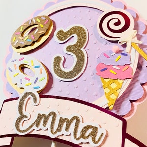 Donut Cake Topper: Custom Glitter Cardstock Birthday Party Decor