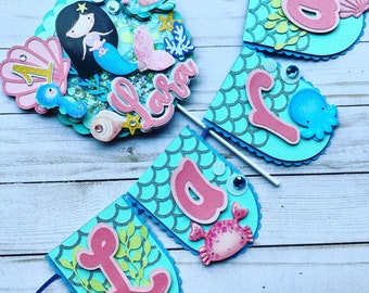 Mermaid Shaker Cake Topper & Banner: Under the Sea Party Decor