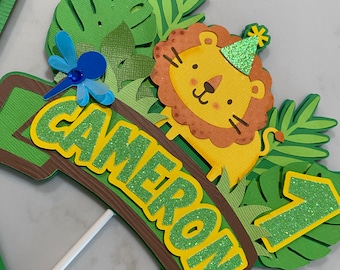 Safari cake topper, jungle cake topper, lion birthday decor, lion cake topper, safari party decoration, first birthday party decoration.