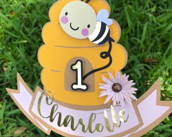 Bee First Birthday Cake Topper: Gold Foil Party Decor