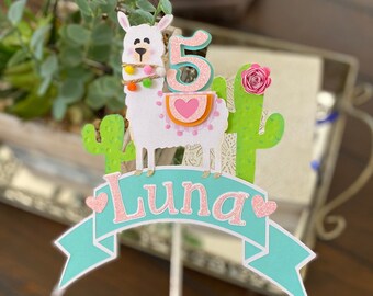 Llama cake topper. Llama birthday cake topper. Personalized cake topper. Llama party decoration. First birthday party. Llama baby shower.