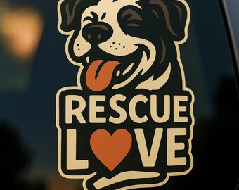 Calcomanía de perro rescatado: "Amor rescatado" para la ventana del coche, regalo para amantes de las mascotas