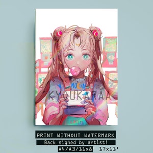 A4/A3 Sailor moon 90s Gaming Art print by Kyoukaraa , Kawaii Pastel pink ,Aesthetic Sailor Moon Art Print , Nintendo DS 8x11" or 11x17"