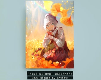 Original Artwork prints A4(8x11) or A3(11x17) Autumn Anime Girl Poster