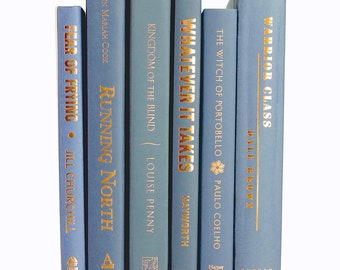 Modern Books for Decoration- 6 inches in Length- Half-foot Light Blue Books Copper Font