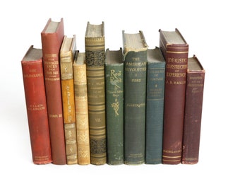 Books for Decoration - Antique Book Set Colorful Rainbow book set- 12" long authentic distressed books, home or office design