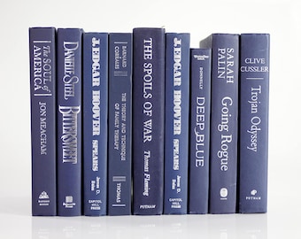 Books for Decoration - Blue Modern Dark Blue Books Silver Font- 12"