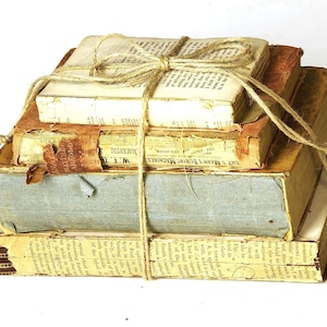 Ultra Distressed Books Stacked and Bound with Twine (4 Tier, Neutral)