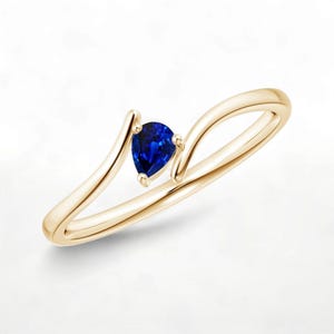 14k Yellow Gold Bypass Ring Pear-Shaped Blue Sapphire Gemstone Solitaire Ring Gifts for Her September Birthstone Jewelry for Girls & Women’s