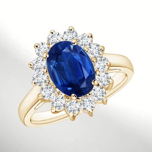 Princess Diana Blue Sapphire Ring 14k Yellow Gold Ring September Birthstone Jewelry for Women