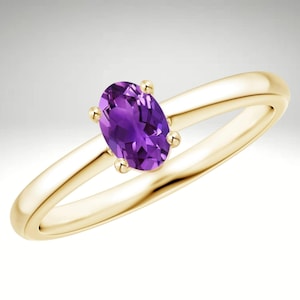 Dainty Solitaire Amethyst Gemstone Ring 14k Gold Ring Minimalist Jewelry, Gift for Her
